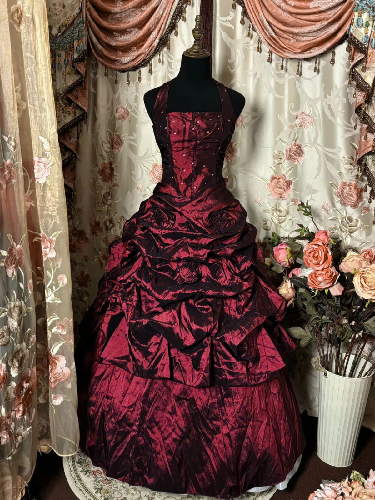 Wine Red Taffeta Strapless Layers Long Formal Dress, Wine Red Long Prom Dress Party Dress