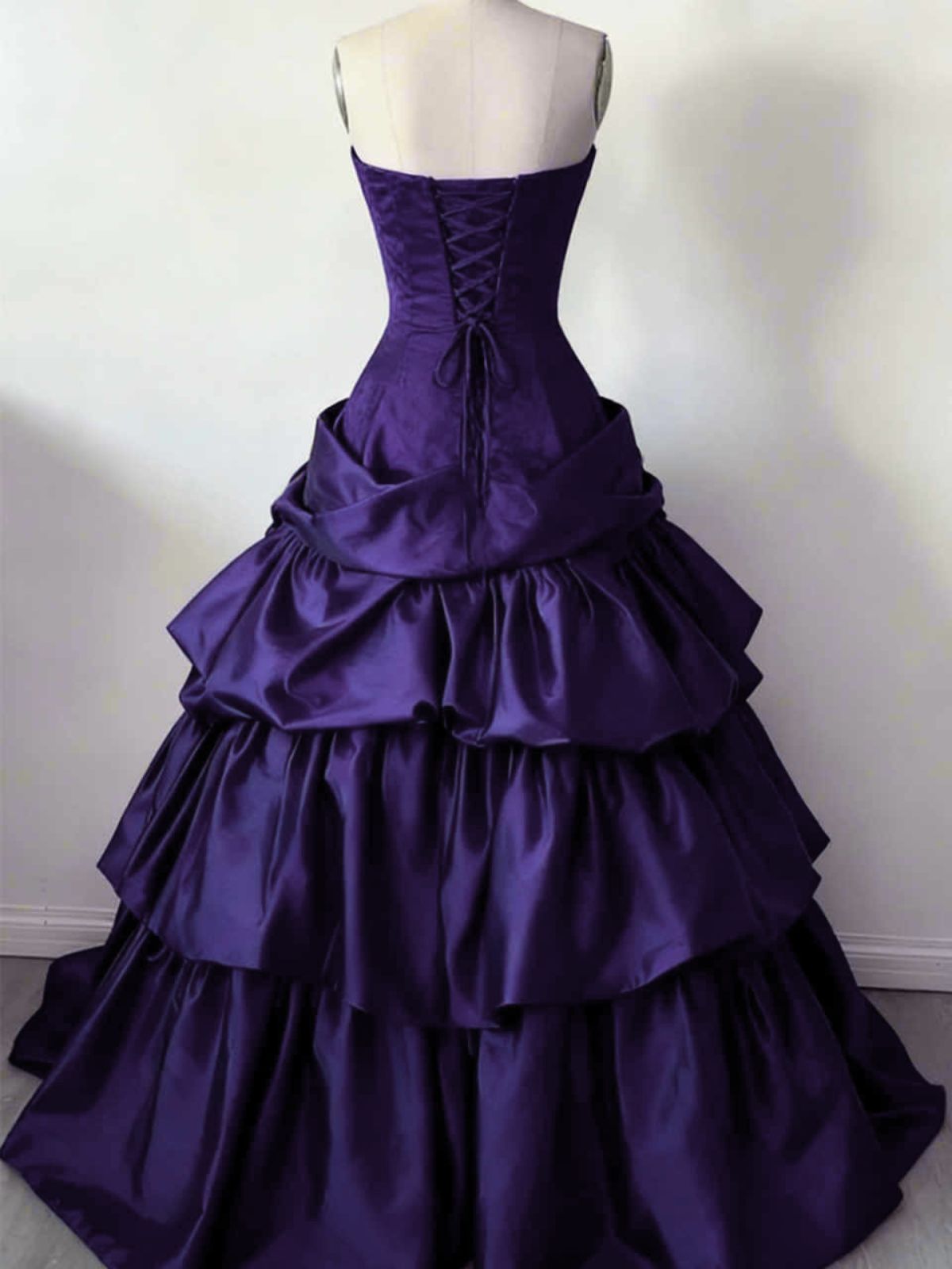 Purple Satin Sweetheart Layers Strapless Prom Dress, Purple Long Formal Dress Party Dress
