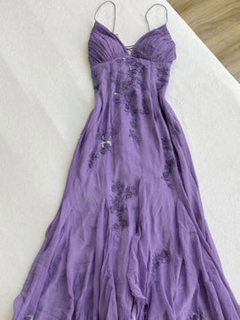 Elegant Light Purple Chiffon Maxi Spaghetti Strap Party Dress,  Pleated Bust Backless Formal Gown Prom Dress