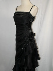 Black Satin High Low Straps Party Dress, Black High Low Prom Dress Evening Dress