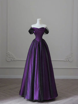 Black and Purple Strapless A-line Party Dress, Tulle and Satin Prom Dress Evening Dress