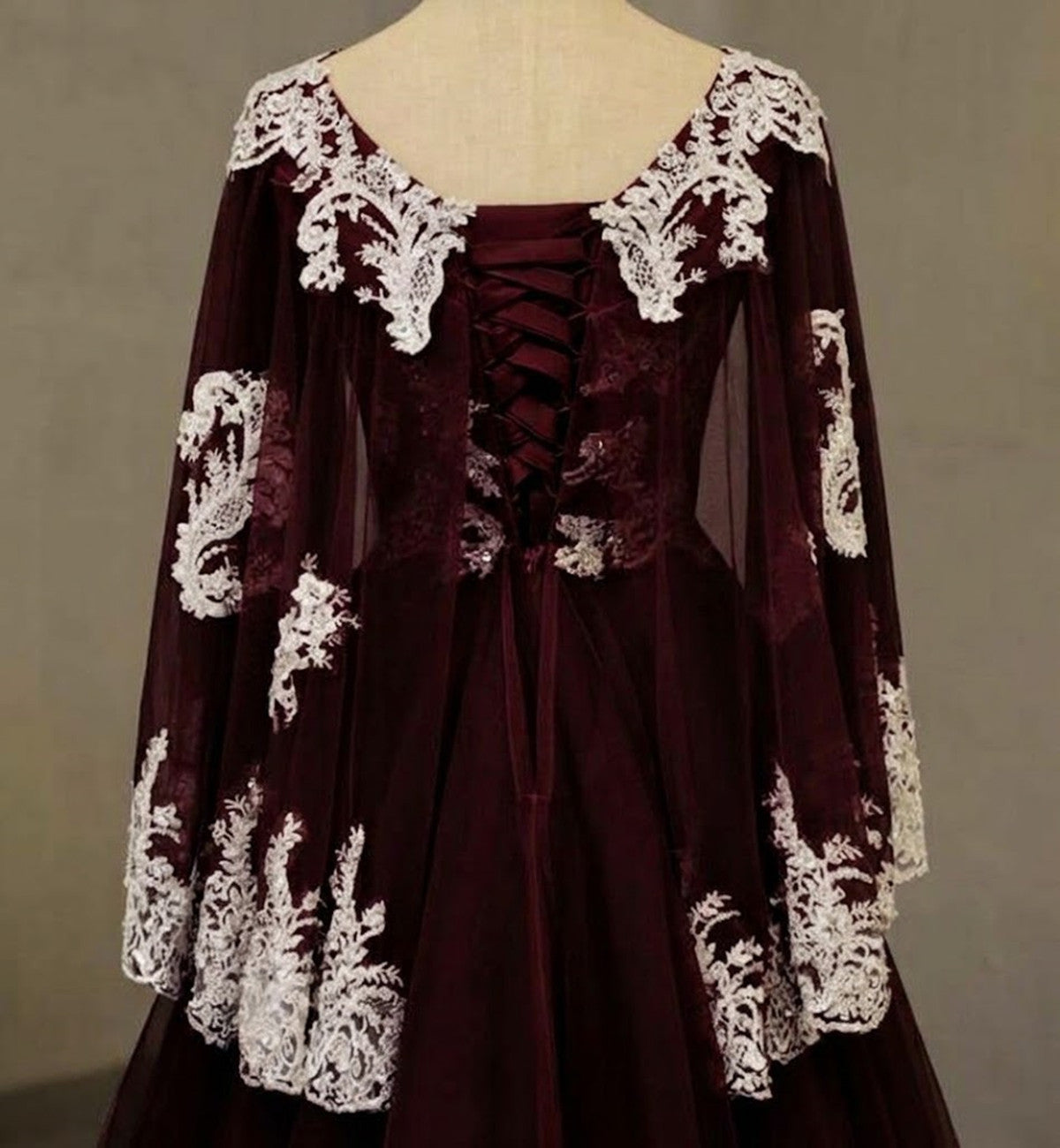 Wine Red V-neckline Tulle with Lace Applique Long Party Dress, Wine Red Long Prom Dress