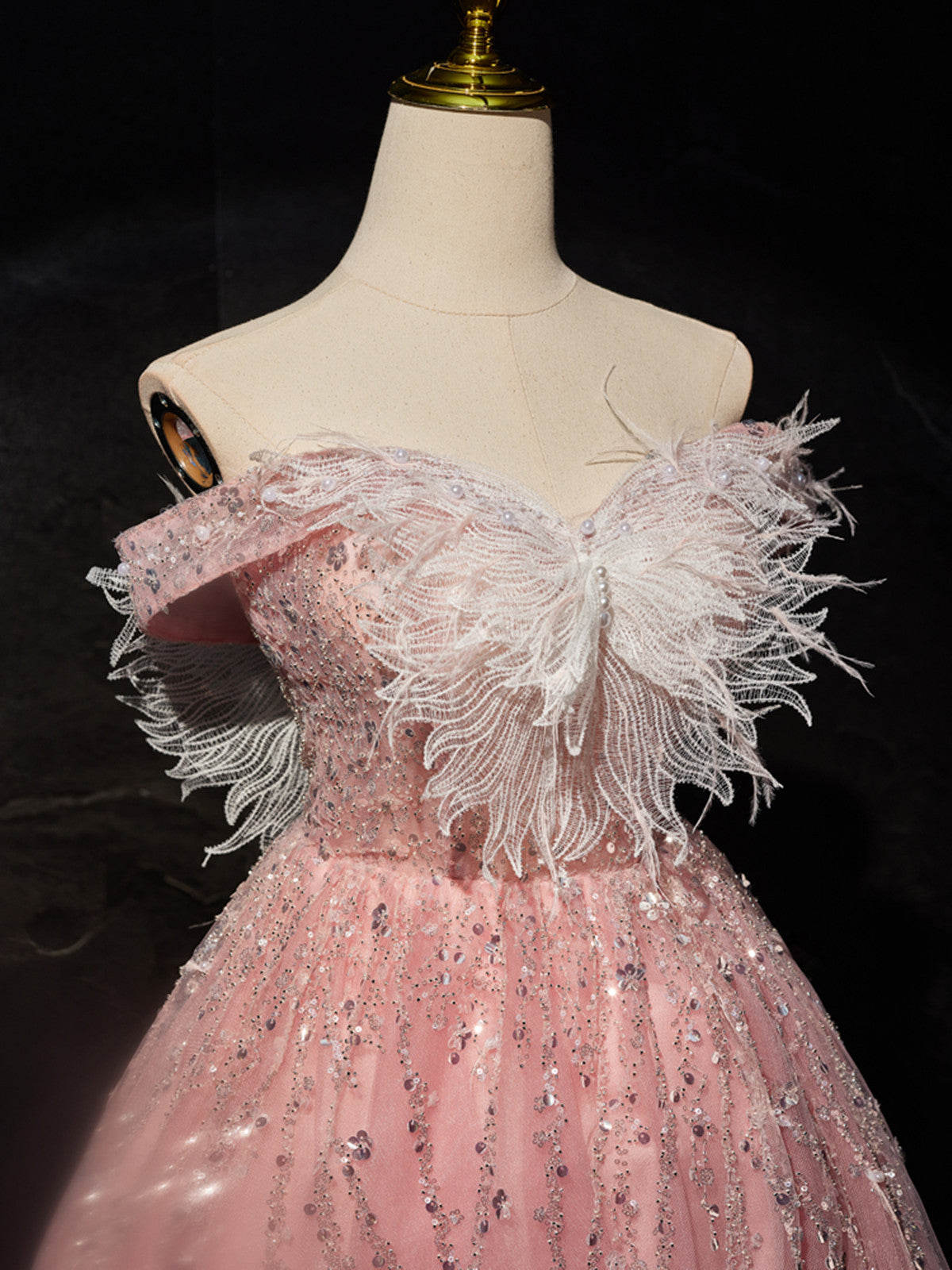 Pink Off Shoulder Shiny Tulle with Lace Party Dress, Pink Homecoming D Cutedressy Pink Off Shoulder Shiny Tulle with Lace Party Dress, Pink Homecoming D Cutedressy