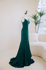 Green Satin Mermaid Straps Sweetheart Long Party Dress, Green Soft Satin Evening Dress