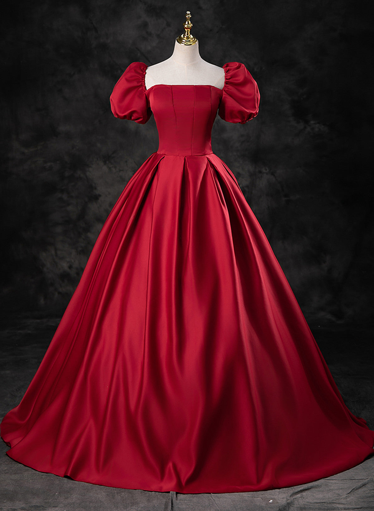 Red Satin Off Shoulder Long Simple A-line Wedding Party Dress, Red Long Evening Dress