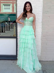 Lovely Mint Green Sweetheart Chiffon Layers Party Dress, Green Chiffon Prom Dress