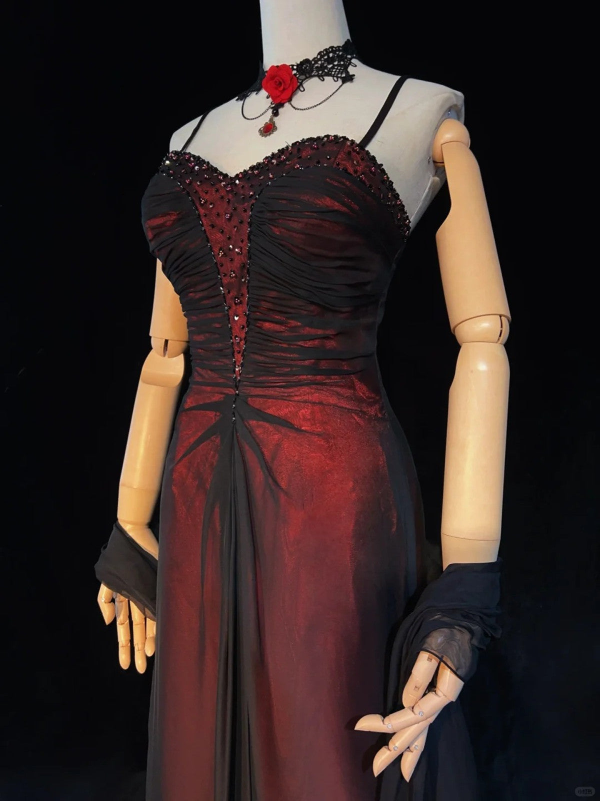 A-line Style Black and Red Beaded Prom Dress, Black and Red Formal Dre Cutedressy A-line Style Black and Red Beaded Prom Dress, Black and Red Formal Dre Cutedressy