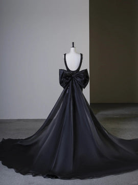 Black Satin Sweetheart Beaded Low Back Party Dress, Black Satin Evening Dress Prom Dress
