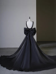 Black Satin Sweetheart Beaded Low Back Party Dress, Black Satin Evening Dress Prom Dress