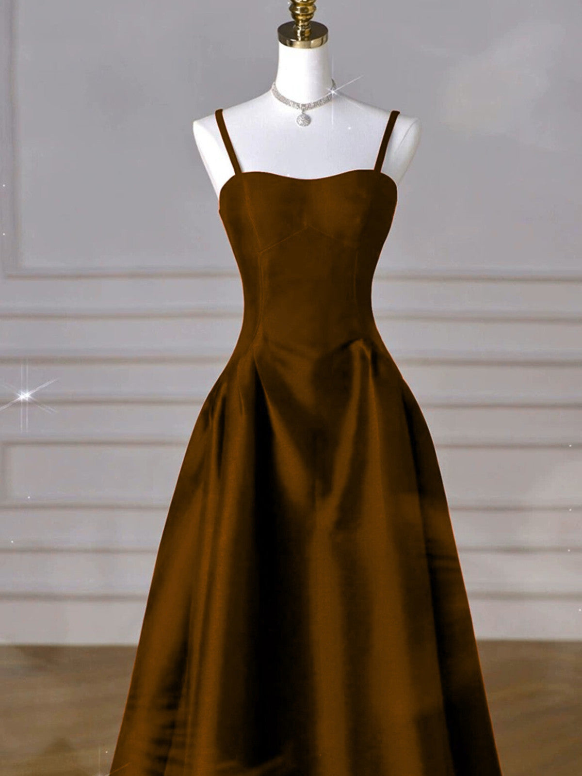 Brown Satin A-line Sweetheart Long Formal Dress, Simple Brown Evening Dress