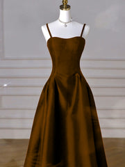Brown Satin A-line Sweetheart Long Formal Dress, Simple Brown Evening Cutedressy Brown Satin A-line Sweetheart Long Formal Dress, Simple Brown Evening Cutedressy