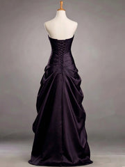 Charming Strapless Ruched Black and Purple Long Prom Dress, Gothic Formal Dress with Lace-Up