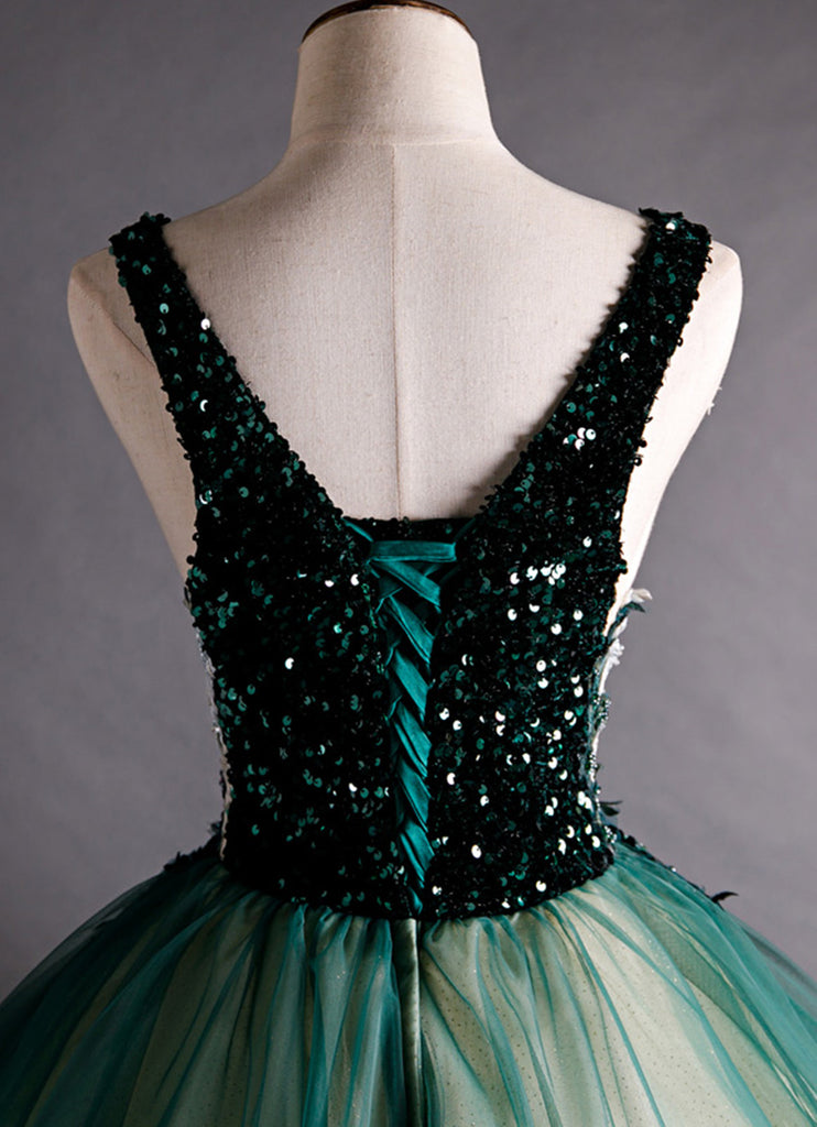 Dark Green Sequins Glitter Ball Dress