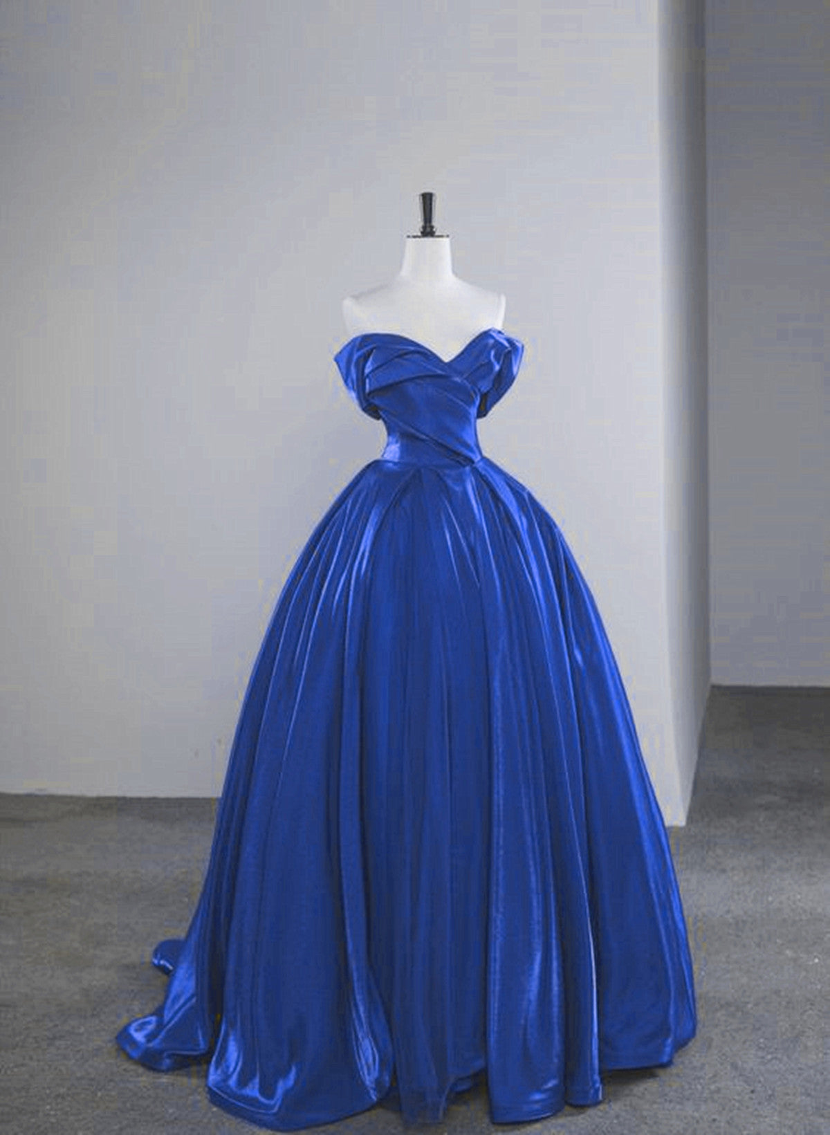 Blue Satin Off Shoulder Sweetheart Party Dress, Blue Long Evening Dress Prom Dress