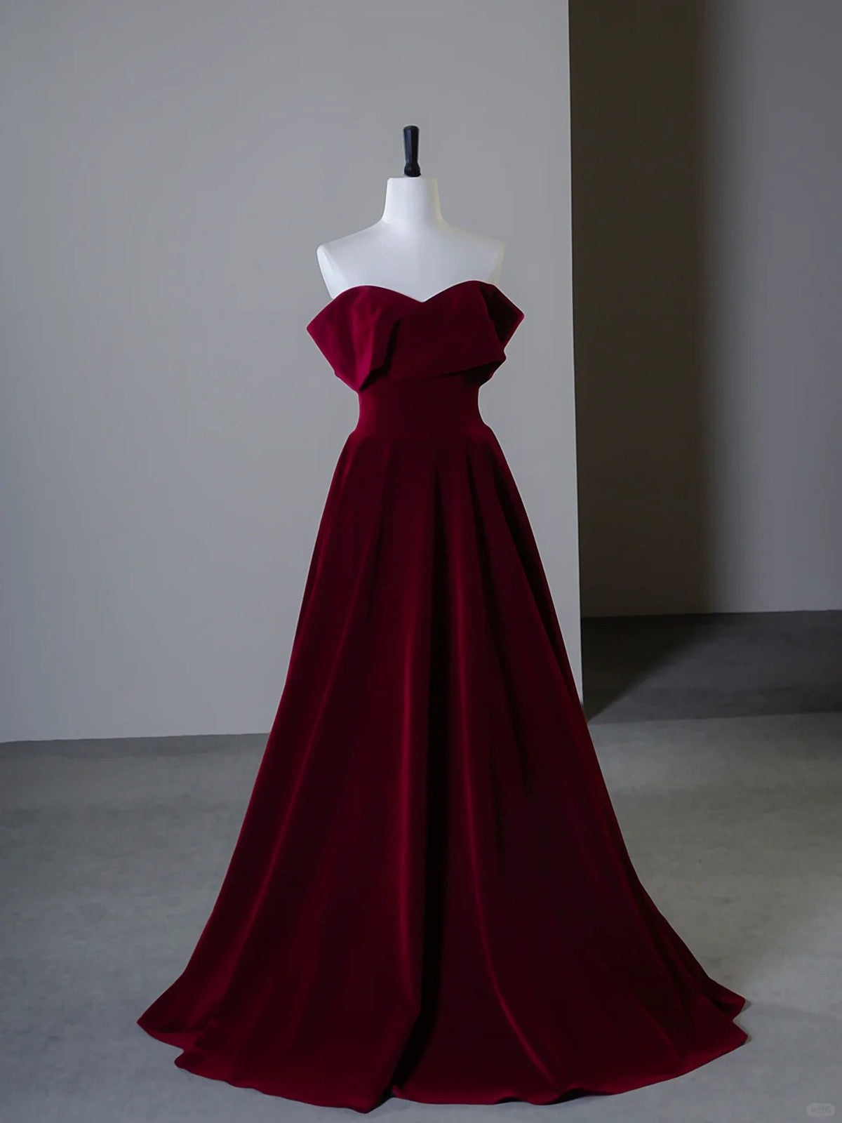 Wine Red Velvet Off Shoulder A-line Prom Dress, Wine Red Velvet Simple Party Dress