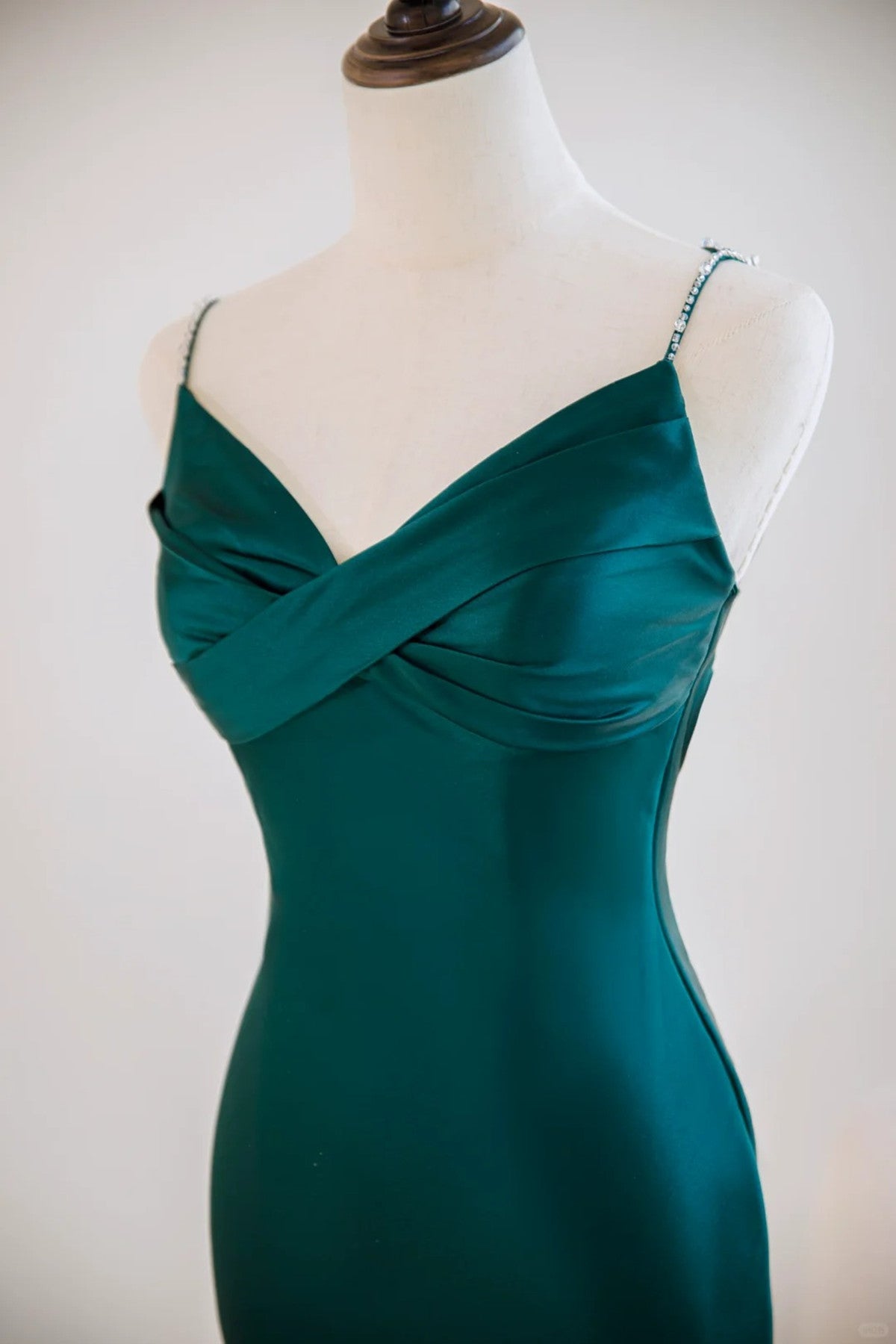 Green Satin Mermaid Straps Sweetheart Long Party Dress, Green Soft Satin Evening Dress