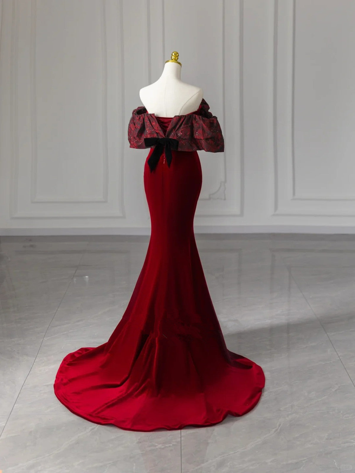 Wine Red Mermaid Velvet Off Shoulder Long Formal Dress, Wine Red Prom Cutedressy Wine Red Mermaid Velvet Off Shoulder Long Formal Dress, Wine Red Prom Cutedressy