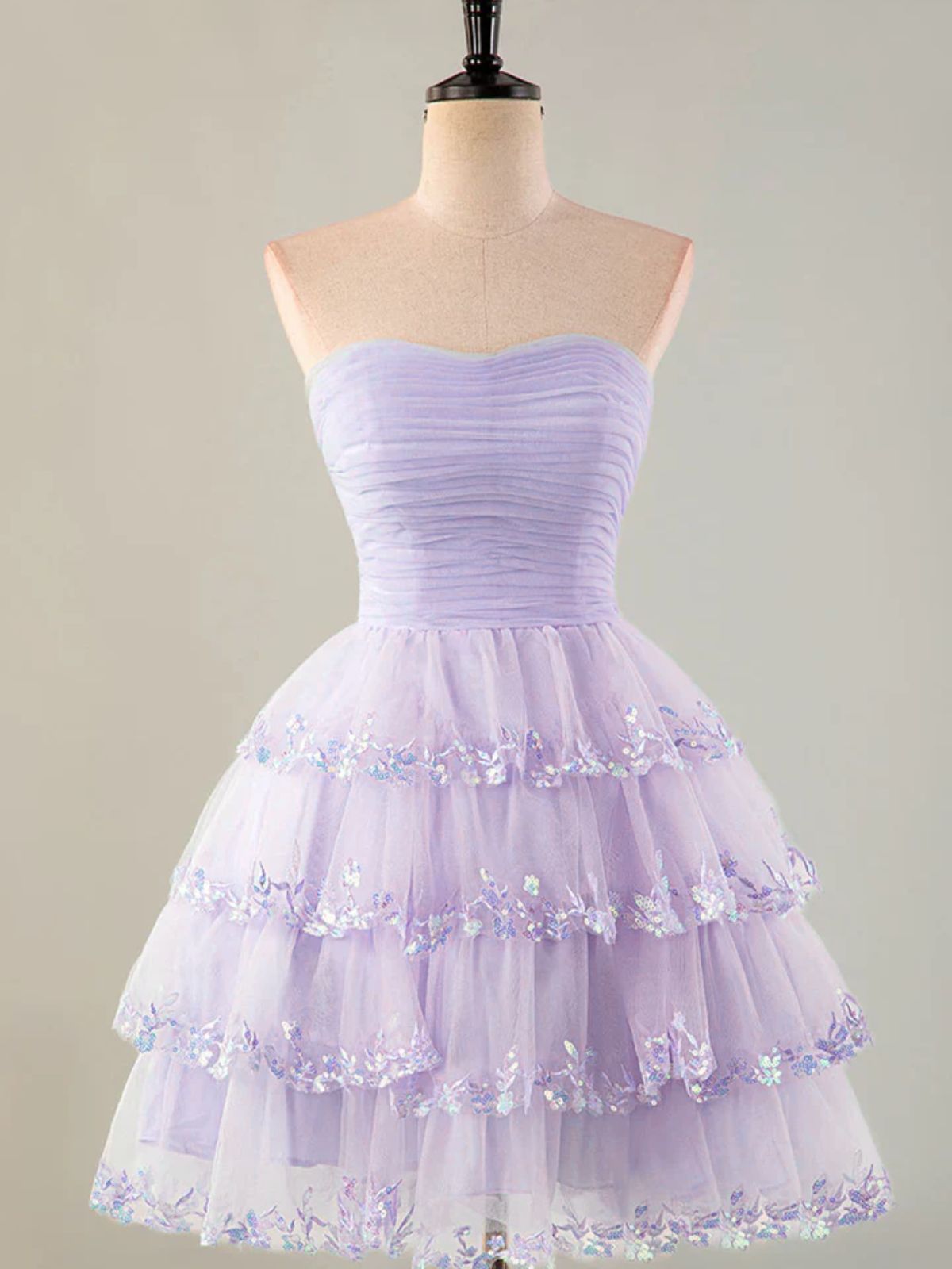 Light Purple Scoop Knee Length Tulle with Lace Party Dress, Light Purple Homecoming Dress
