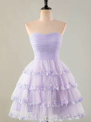 Light Purple Scoop Knee Length Tulle with Lace Party Dress, Light Purple Homecoming Dress