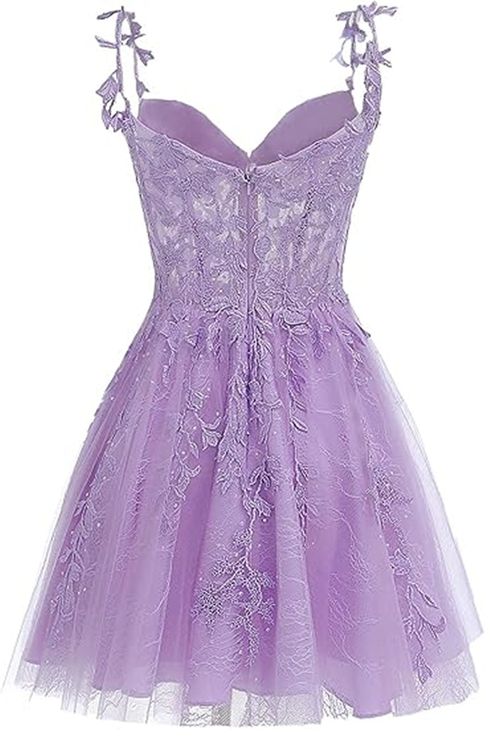 Lavender Tulle Lace Applique Homecoming Dress, Floral Tulle Short Prom ...