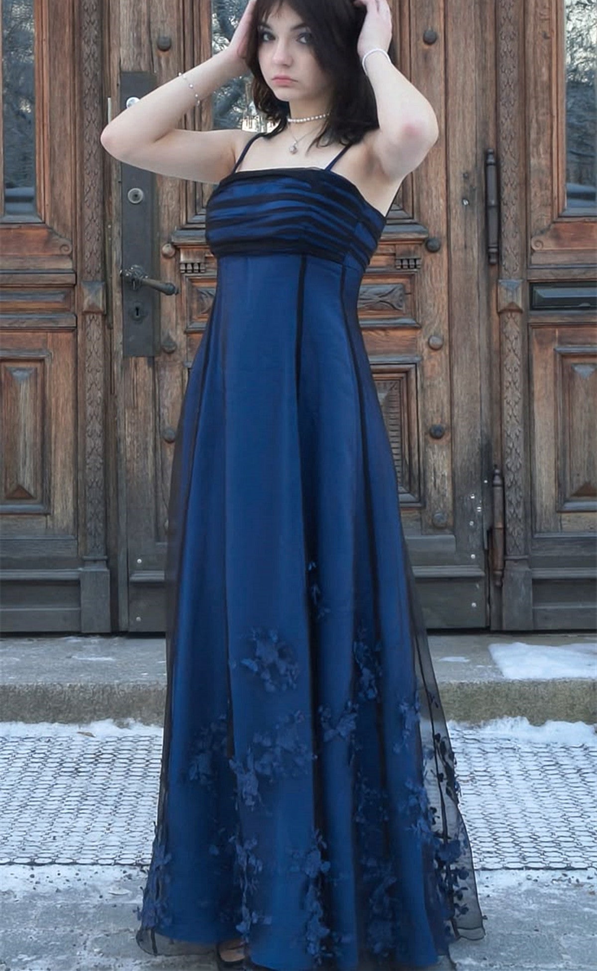Vintage Style Black and Blue Straps Long Prom Dress, A-line Long Formal Dress 