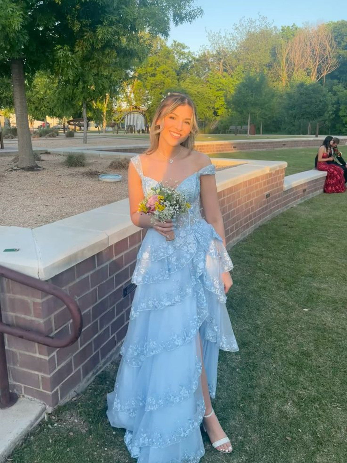 Light Blue Tulle Sweetheart Layers Prom Dress, A-line Blue Long Party Dress Evening Dress