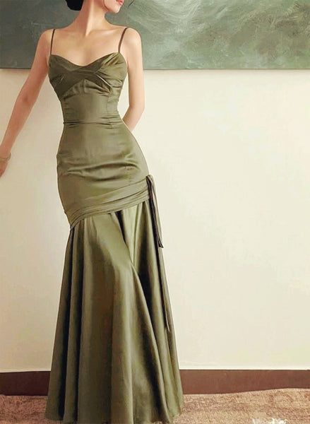 Elegant Green Satin Mermaid Evening Dress Green Formal Dress Y6188