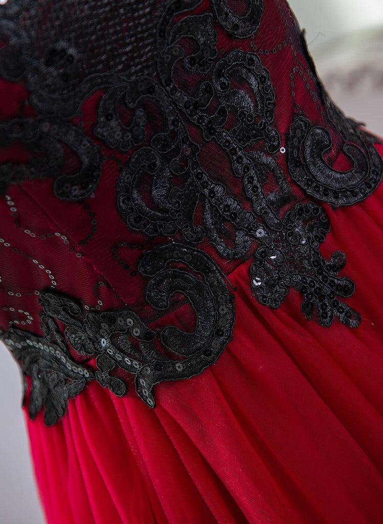 4610679 Red-Black Lace Top Tulle Skirt Dress