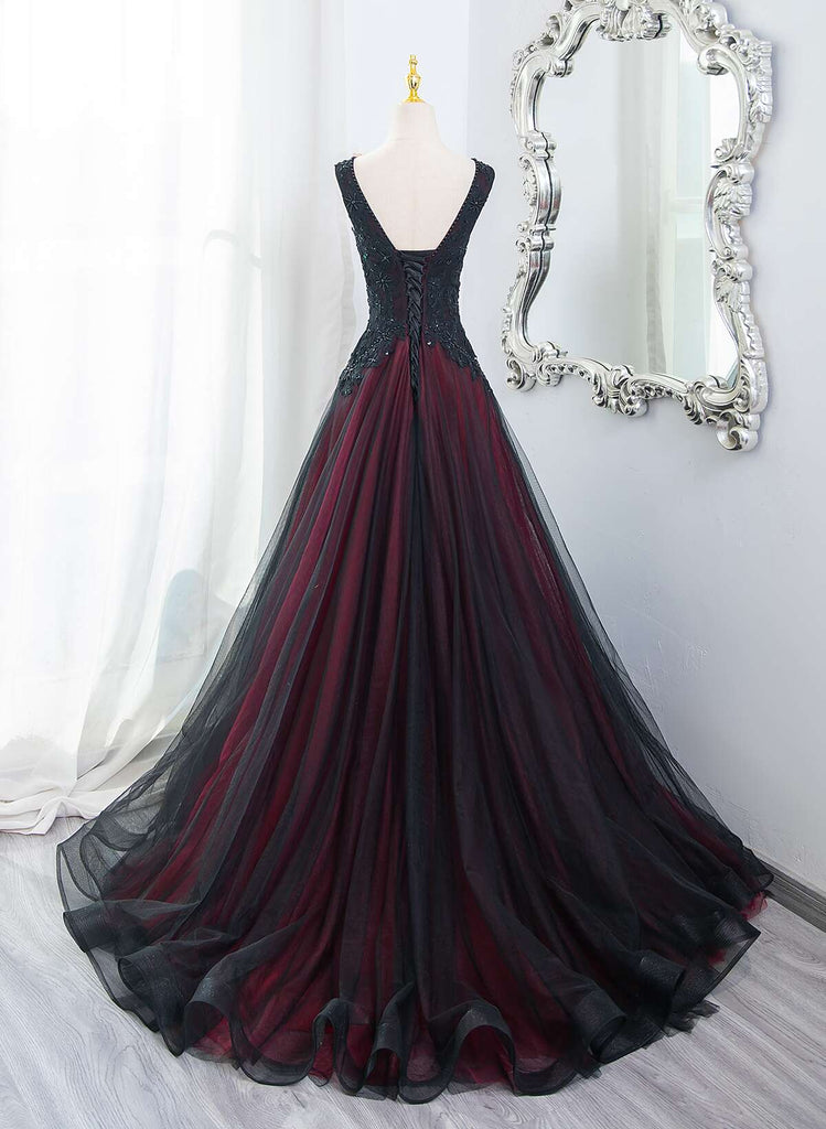 Charming Black and Red Long Formal Dress, Black and Red Evening Dress