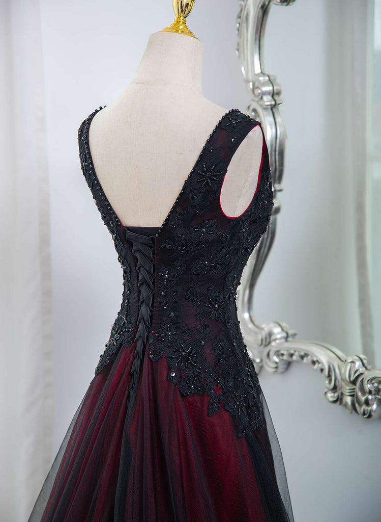 Charming Black and Red Long Formal Dress, Black and Red Evening Dress