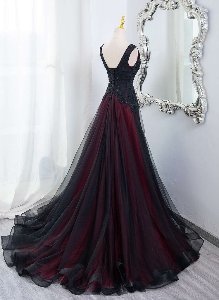 Charming Black and Red Long Formal Dress, Black and Red Evening Dress ...