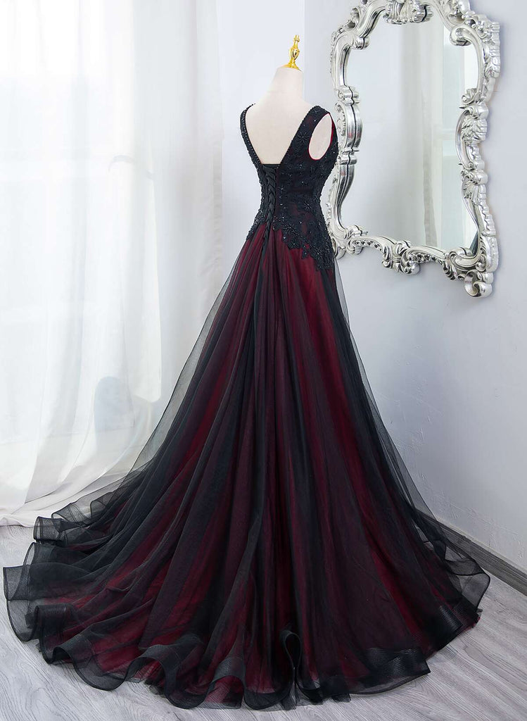 Charming Black and Red Long Formal Dress, Black and Red Evening Dress