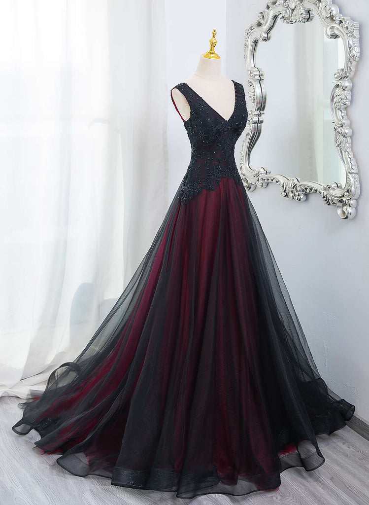 Charming Black and Red Long Formal Dress, Black and Red Evening Dress