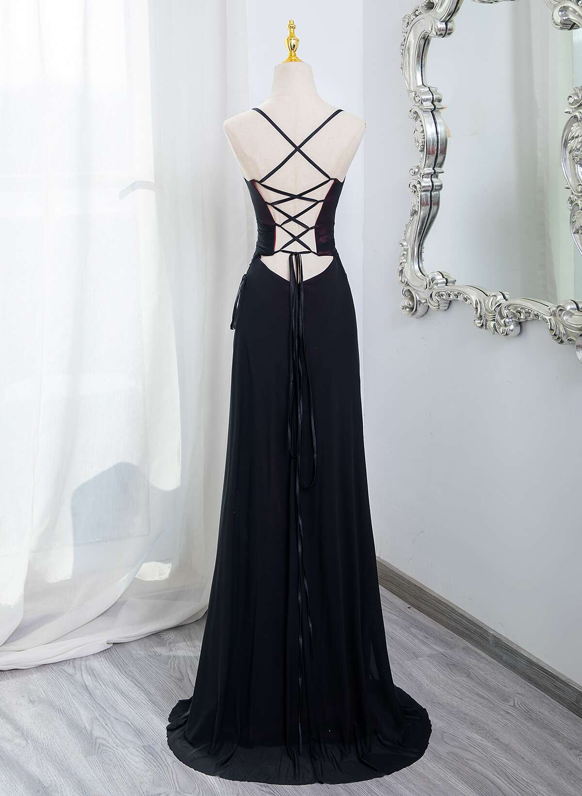 Black and Burgundy Scoop Straps Lace-up Long Party Dress, Simple Long Cutedressy Black and Burgundy Scoop Straps Lace-up Long Party Dress, Simple Long Cutedressy