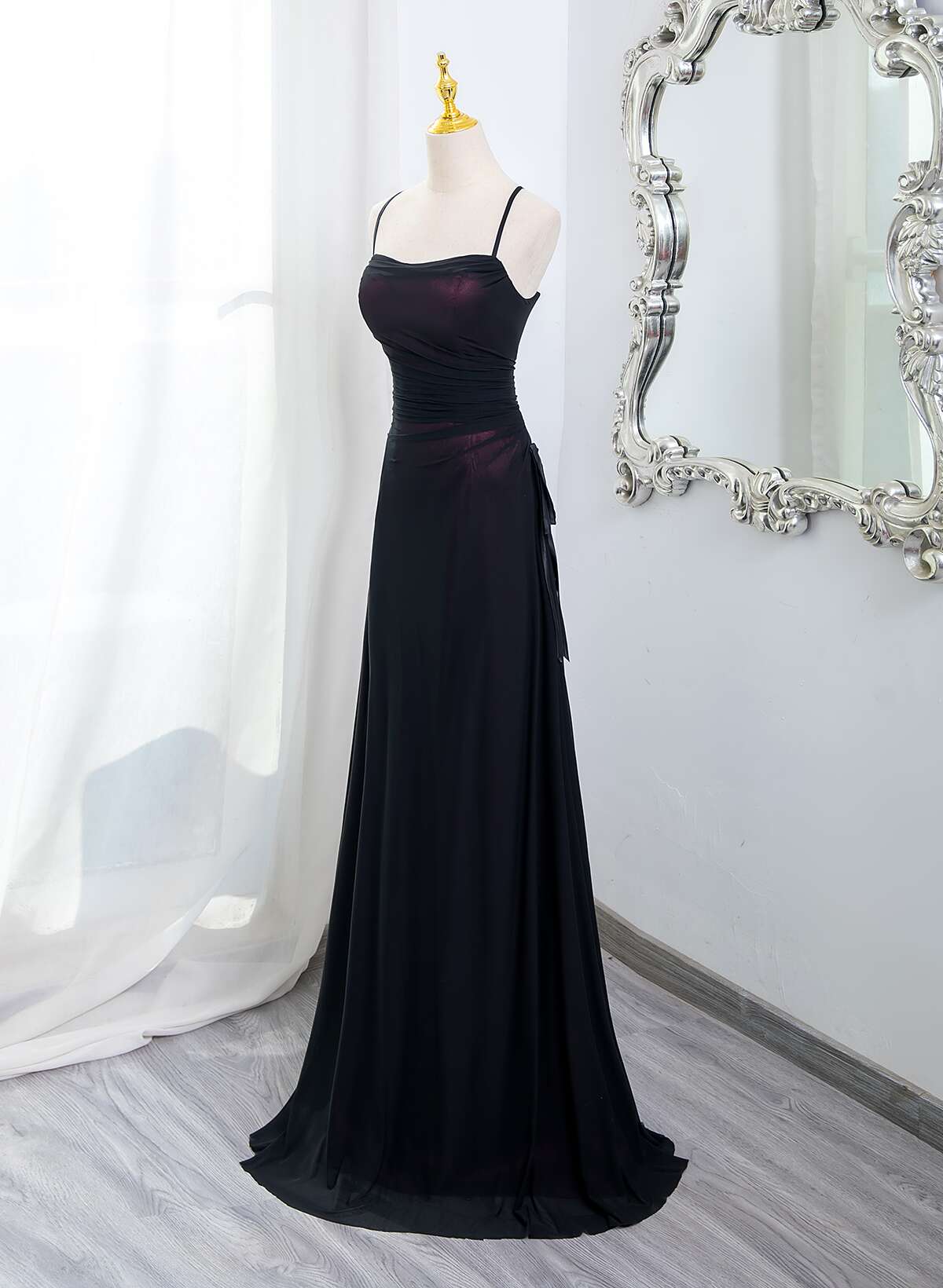 Black and Burgundy Scoop Straps Lace-up Long Party Dress, Simple Long Prom Dress