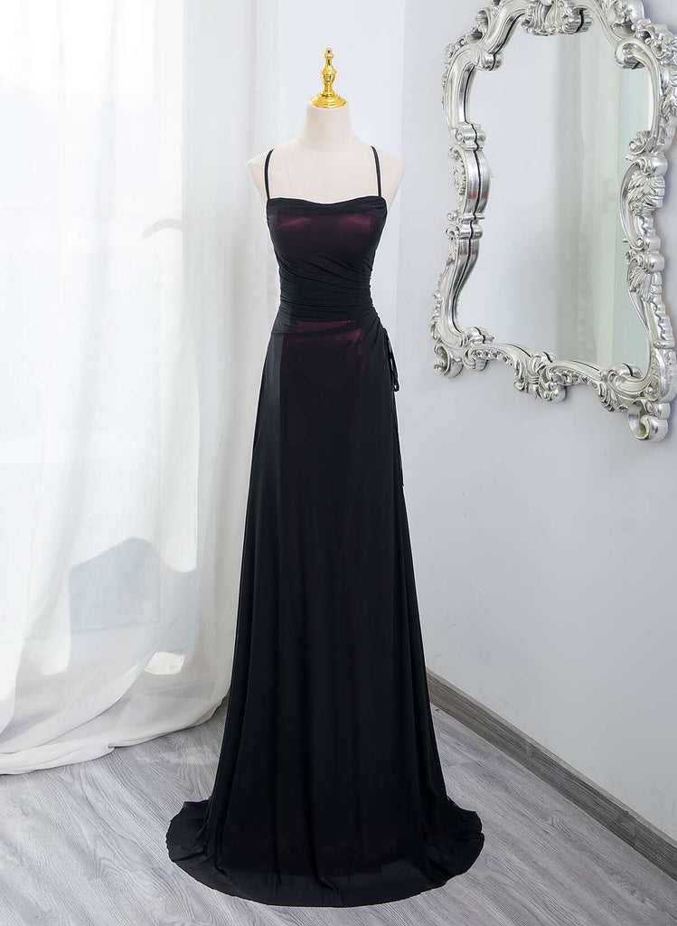 Black and Burgundy Scoop Straps Lace-up Long Party Dress, Simple Long