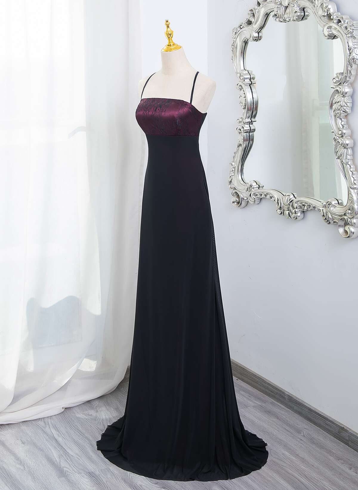 Black and Burgundy Straps Long Formal Dress, Black and Burgundy Prom D Cutedressy Black and Burgundy Straps Long Formal Dress, Black and Burgundy Prom D Cutedressy