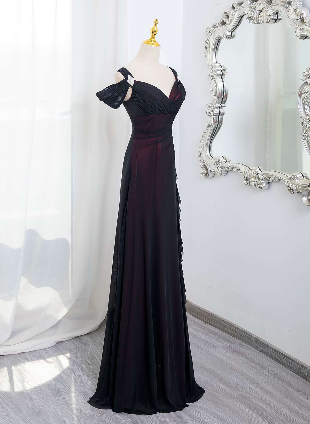 Black and Red Sweetheart Off Shoulder Prom Dress, Black and Red Evenin Cutedressy Black and Red Sweetheart Off Shoulder Prom Dress, Black and Red Evenin Cutedressy