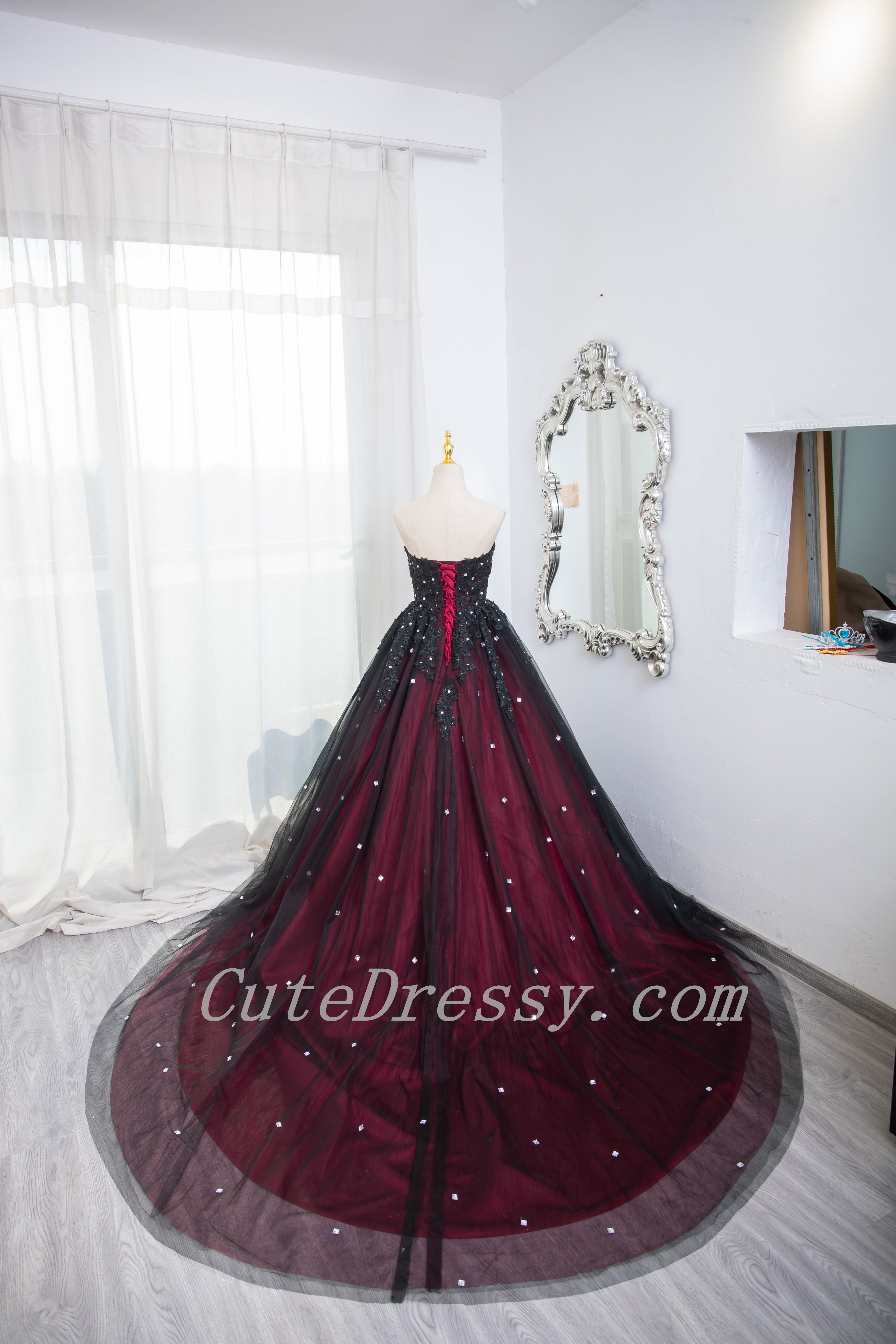 Gorgeous Black and Red High Neckline Ball Gown Sweet 16 Dress, Black a Cutedressy Gorgeous Black and Red High Neckline Ball Gown Sweet 16 Dress, Black a Cutedressy
