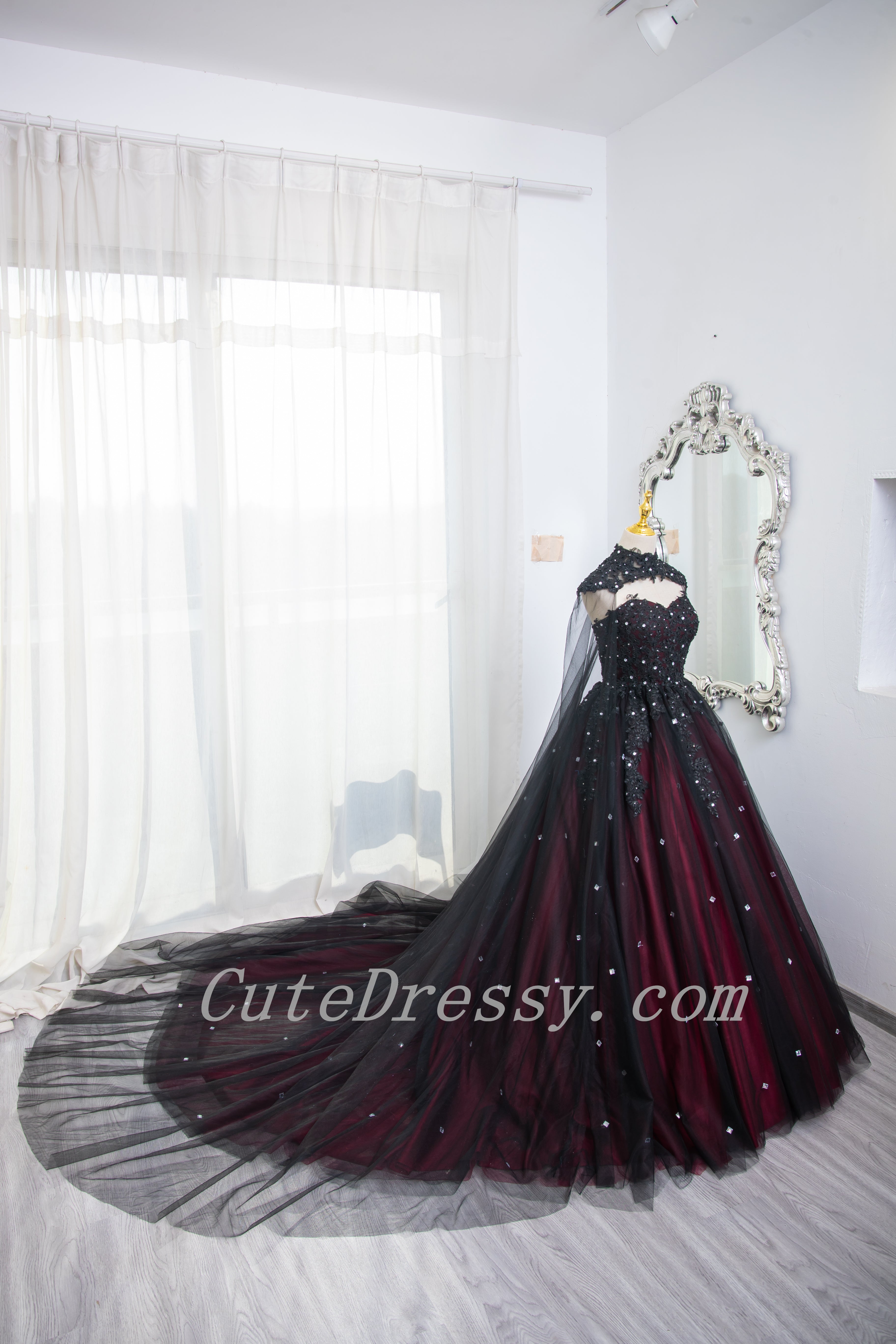 dress black white red Gorgeous Black and Red High Neckline Ball Gown Sweet 16 Dress, Black a – Cutedressy