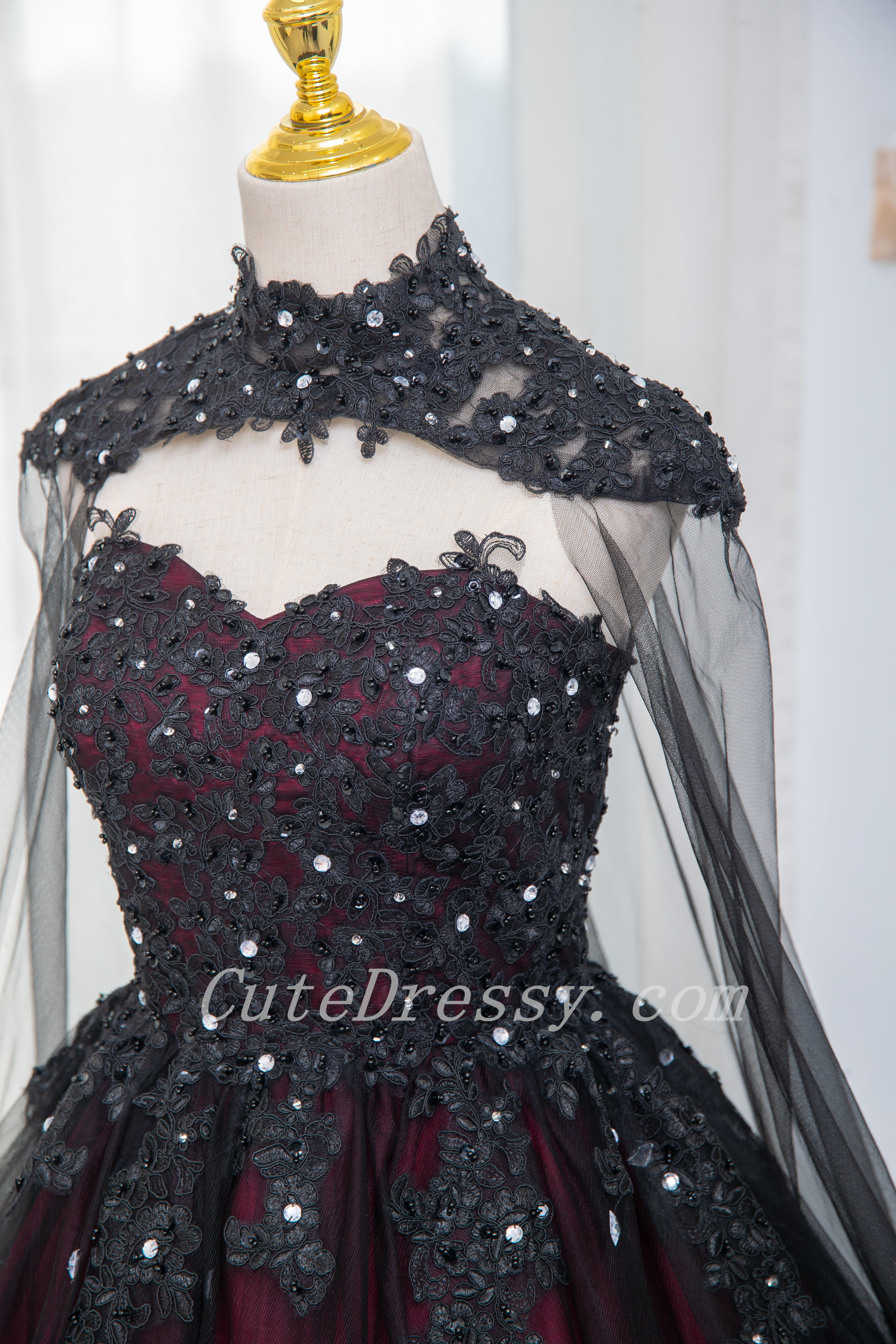 red and black cocktail dress Gorgeous Black and Red High Neckline Ball Gown Sweet 16 Dress, Black a – Cutedressy