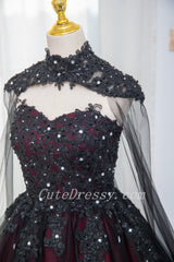 Gorgeous Black and Red High Neckline Ball Gown Sweet 16 Dress, Black and Red Formal Dress