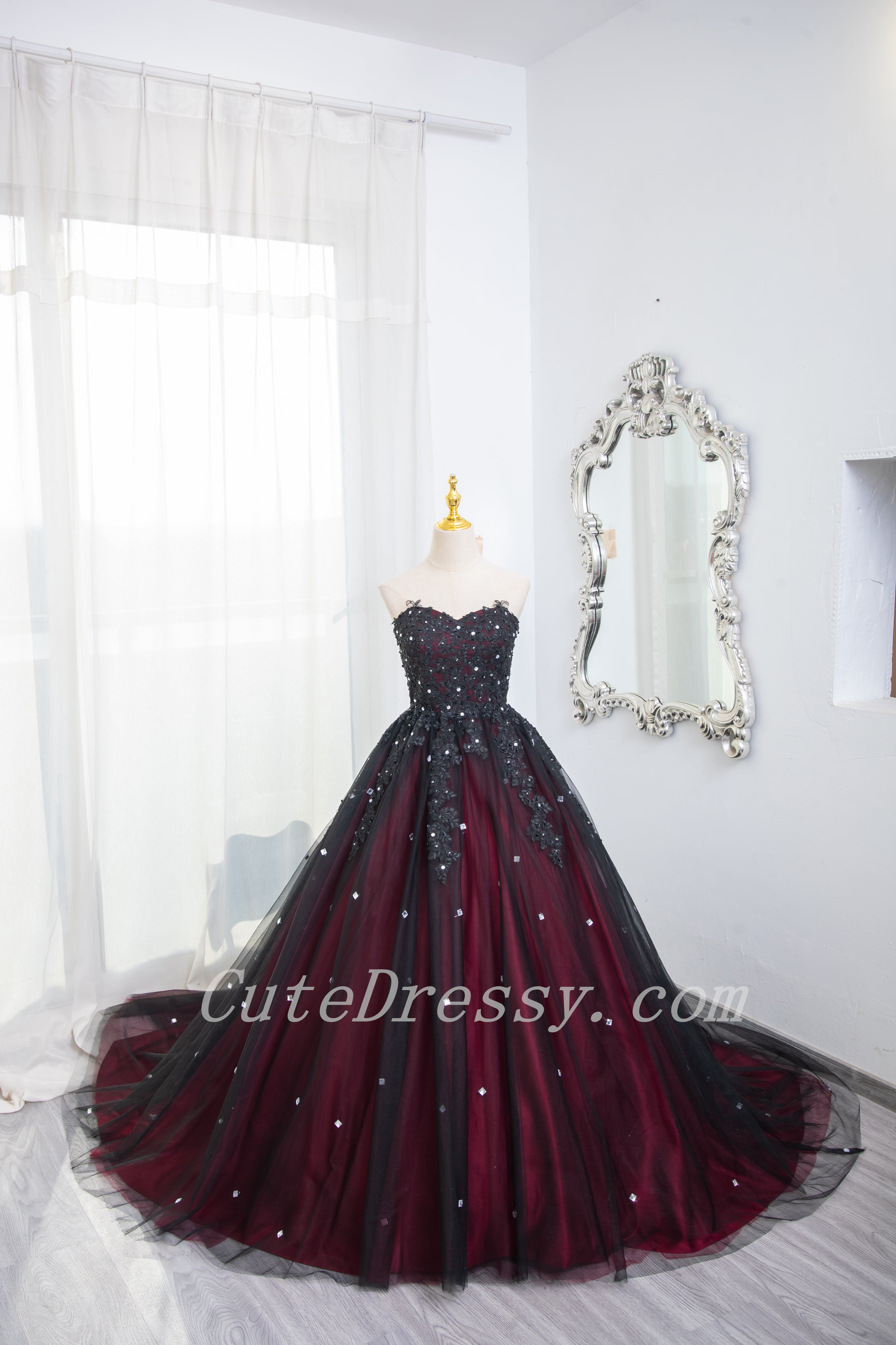 Gorgeous Black and Red High Neckline Ball Gown Sweet 16 Dress, Black a Cutedressy Gorgeous Black and Red High Neckline Ball Gown Sweet 16 Dress, Black a Cutedressy