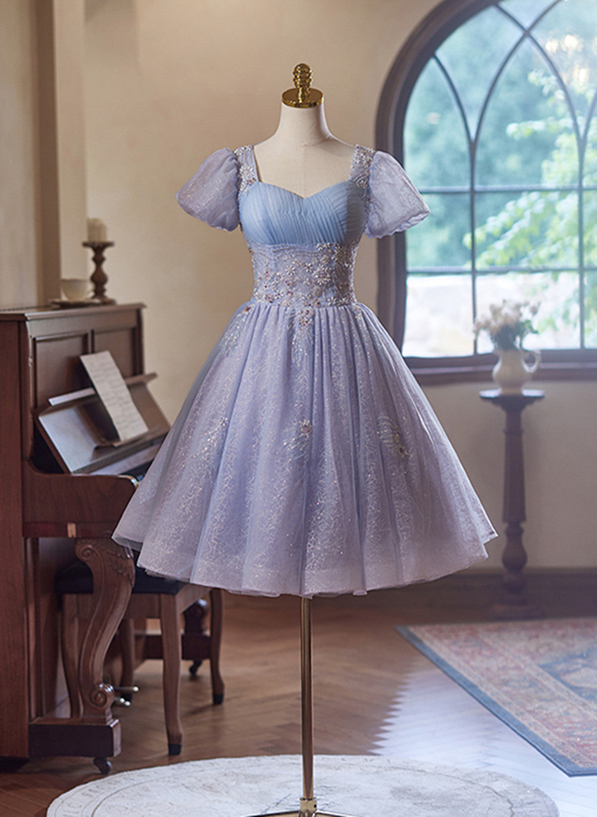 Cute Light Purple Short Sleeves Homecoming Dress, Light Purple Party D – Cutedressy