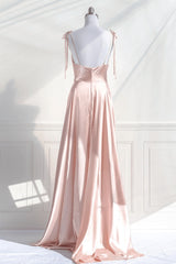 A-line Pink Satin Straps Sweetheart Prom Dress, Pink Satin Party Dress