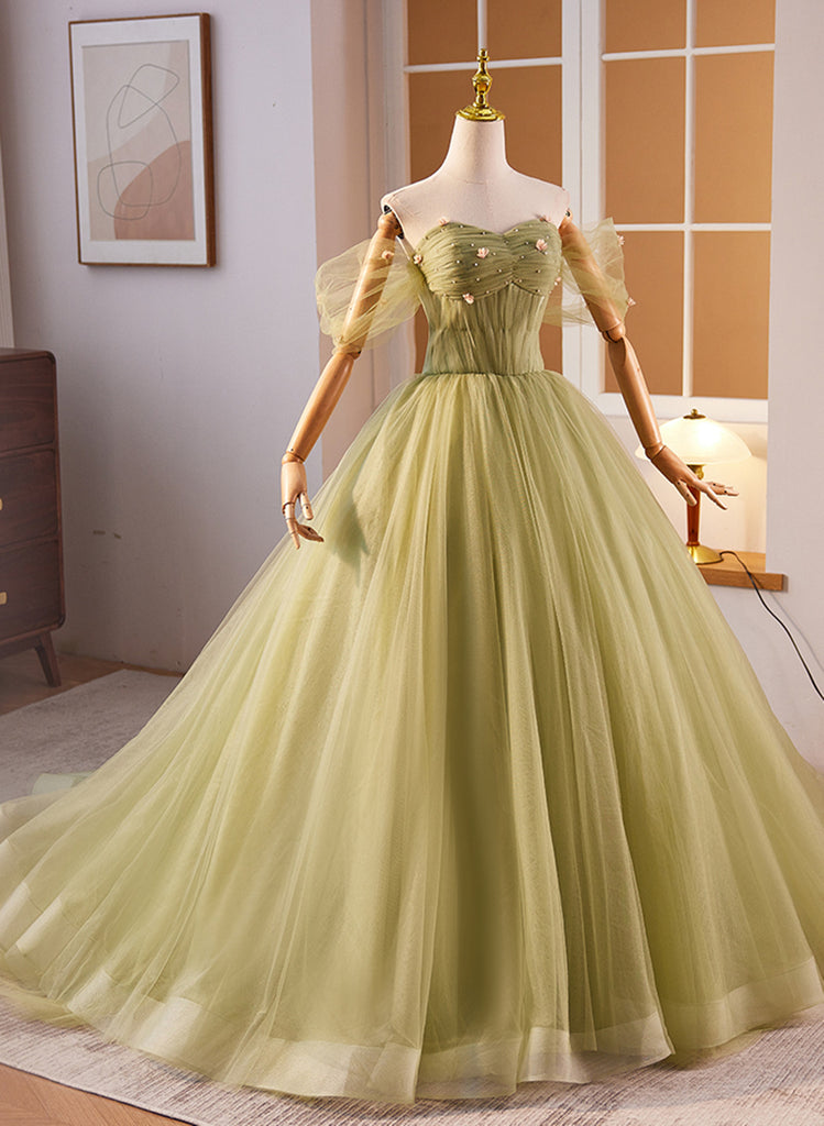 Light Green Sweetheart Tulle Long Formal Dress, Light Green Prom Dress