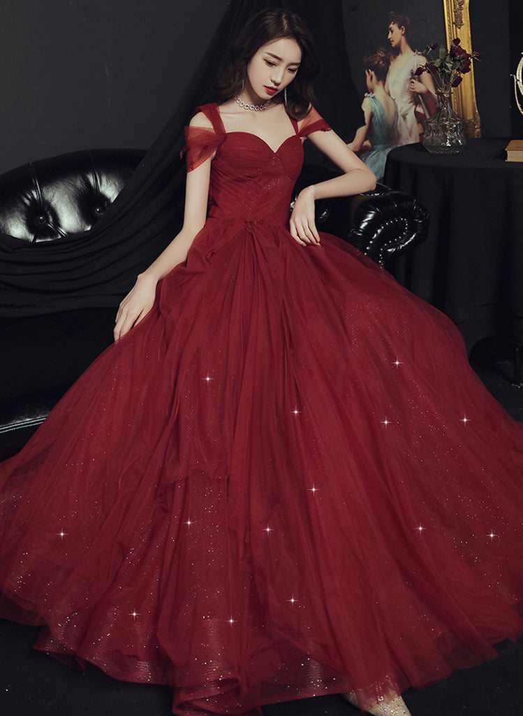 Wine Red  Halter Off Shoulder Party Dress, Wine Red Floor Length Long Prom Dress