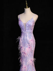 Light Purple Sequins Mermaid Long Party Dress, Light Purple Evening Dress Prom Dress