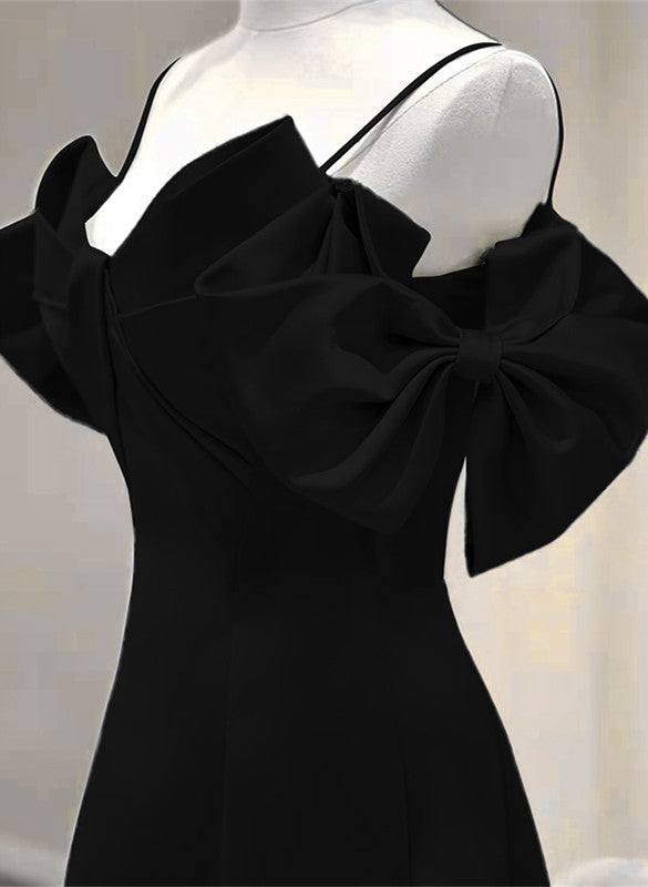A Line Off the Shoulder Black Chiffon Prom Dresses with Slit LBQ2557