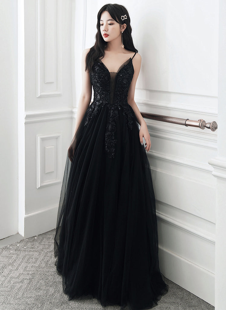 A-line Black Tulle Summer Dress ,